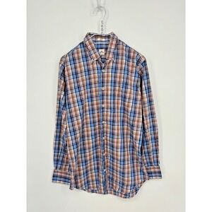Peter Millar Shirt Mens Medium Blue Brown Paid Button Up Cotton Preppy